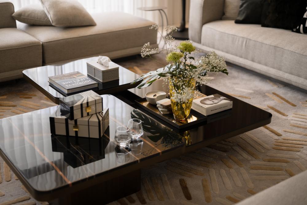 Contemporary Living Room with TV Console and Feature Wall