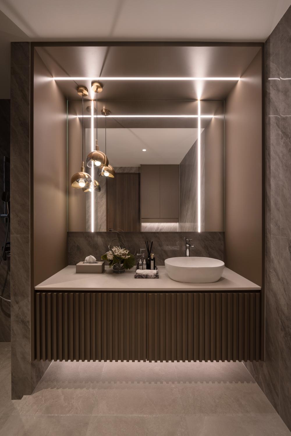 Contemporary Bathroom with Wood Flooring and Bathtub