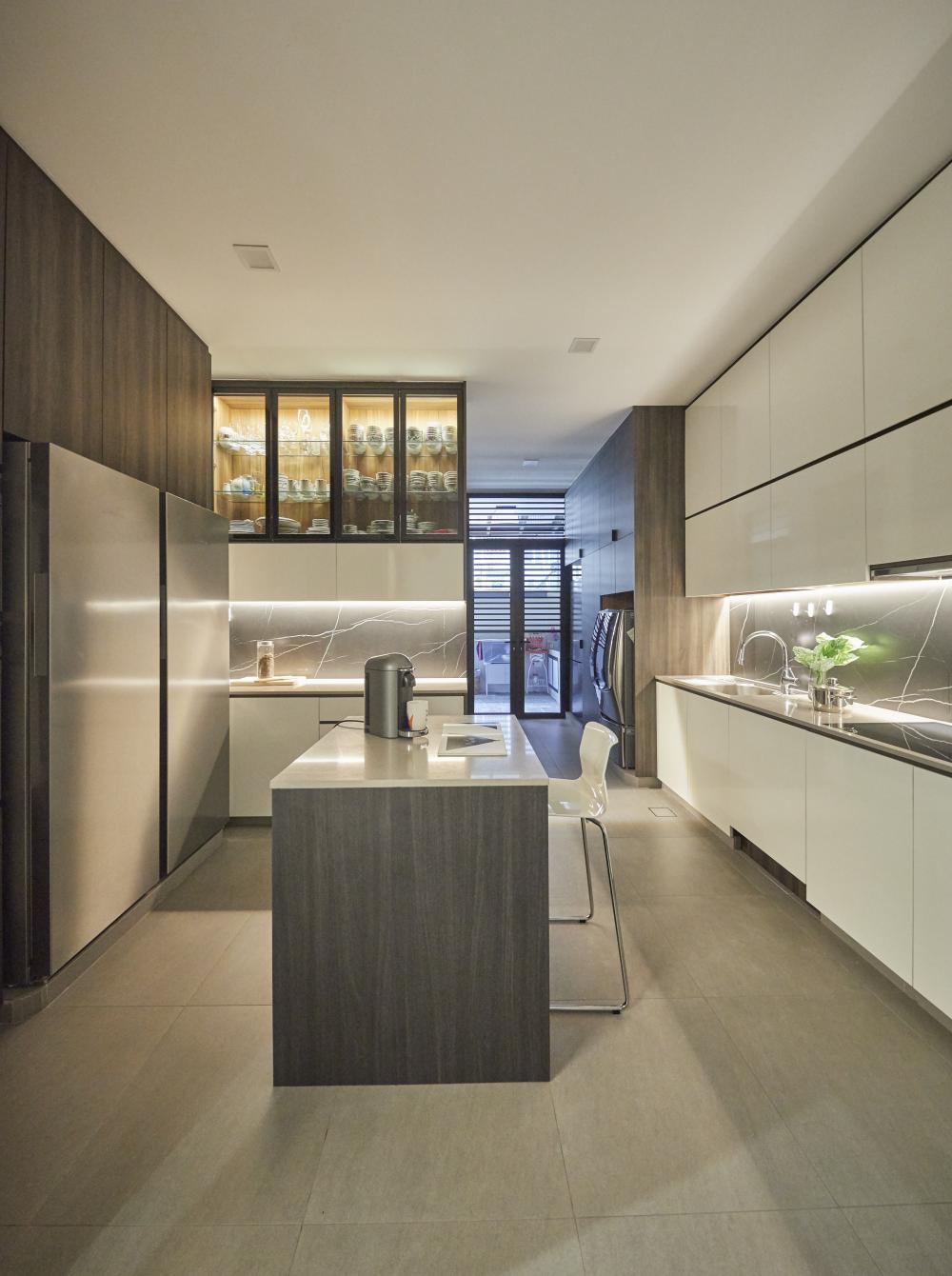 Scandinavian Kitchen with Vinyl Flooring and Cement Floor