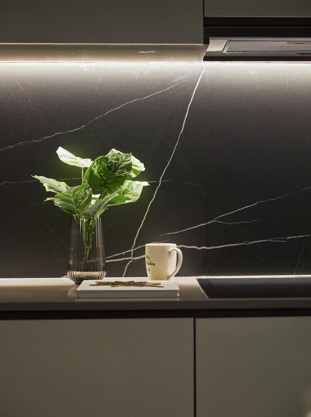 Scandinavian Kitchen with Parquet Floor and Mosaic