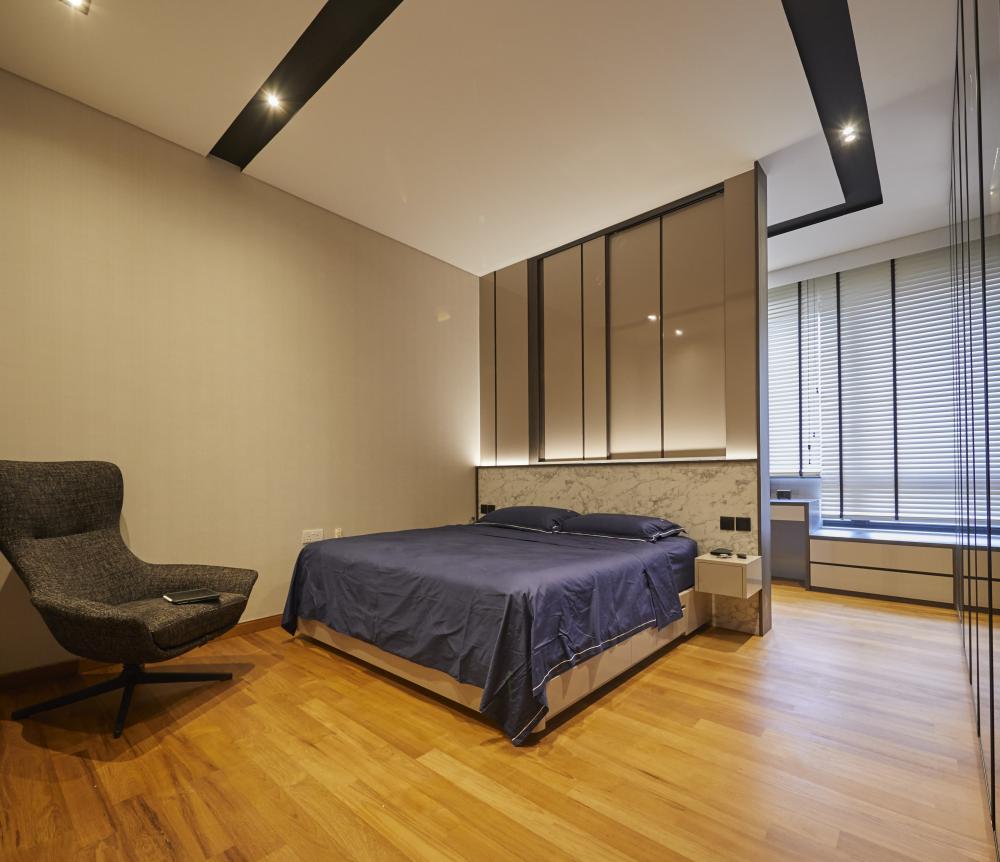 Scandinavian Bedroom with Cove Lighting and Queen Bed