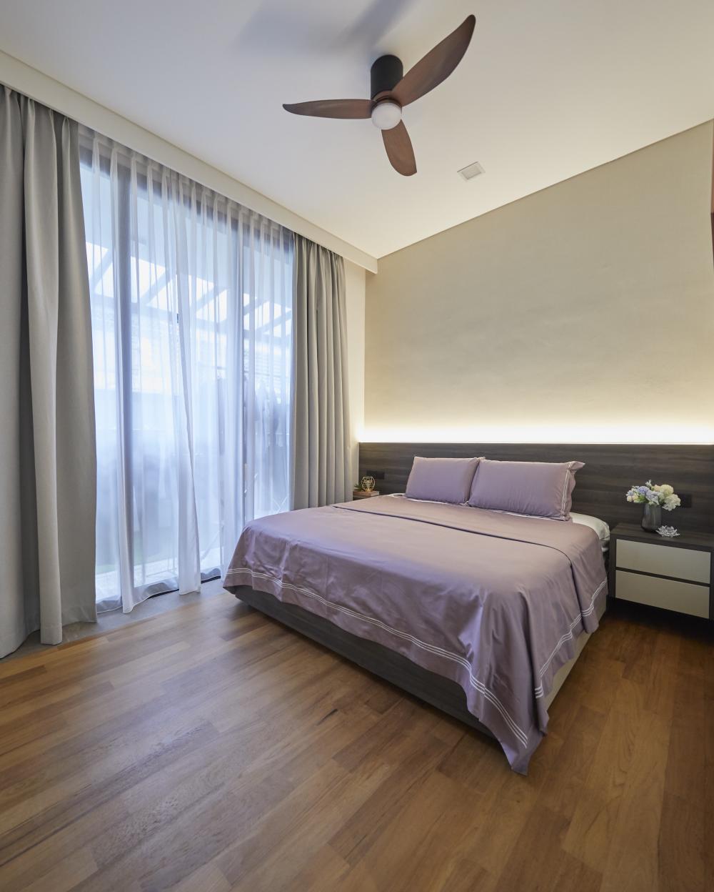 Scandinavian Bedroom with Platform Bed and Parquet Floor