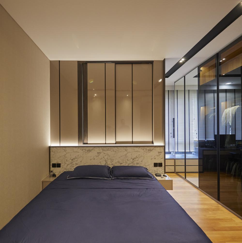 Scandinavian Bedroom with Marble Floor and Wardrobe