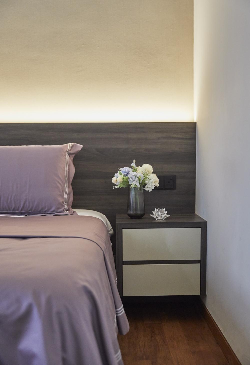 Scandinavian Bedroom with Marble Floor and Downlights