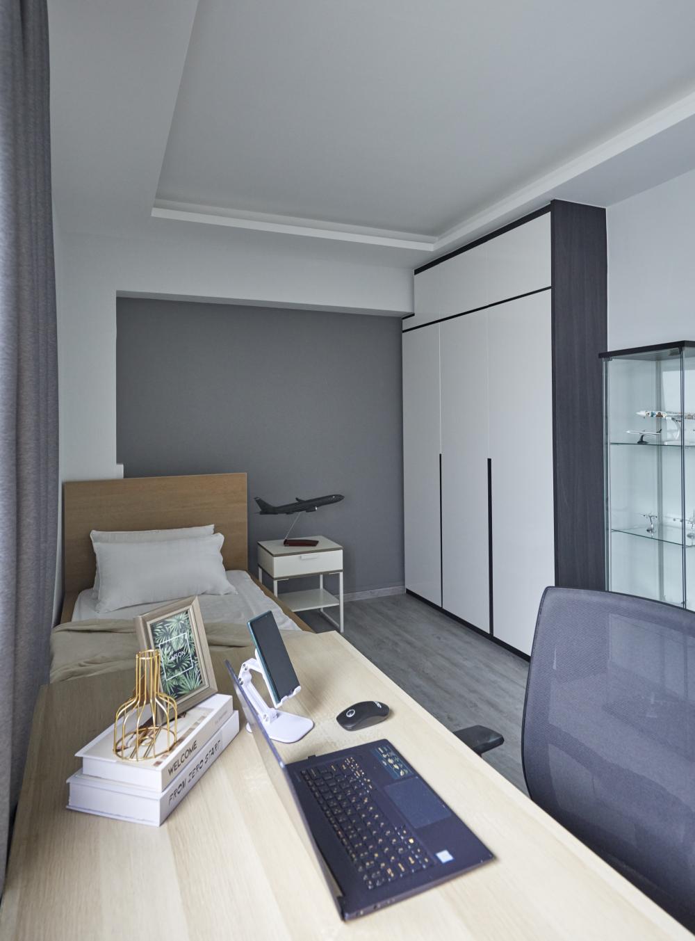 Scandinavian Study with Cove Lighting and Ceiling Light