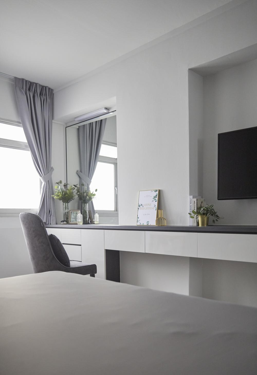 Scandinavian Bedroom with Drop Ceiling and Built-in Bed