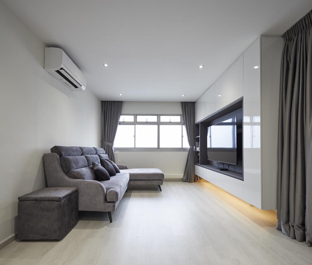 Scandinavian Living Room with Feature Wall and Mirror