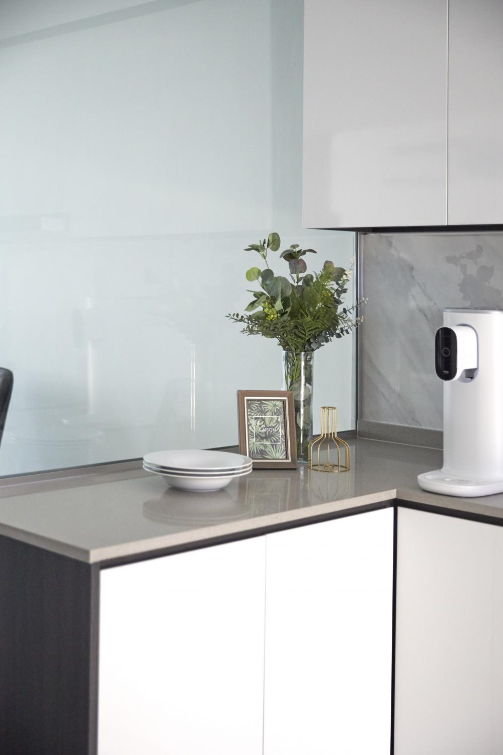 Scandinavian Kitchen with Parquet Floor and Granite Floor