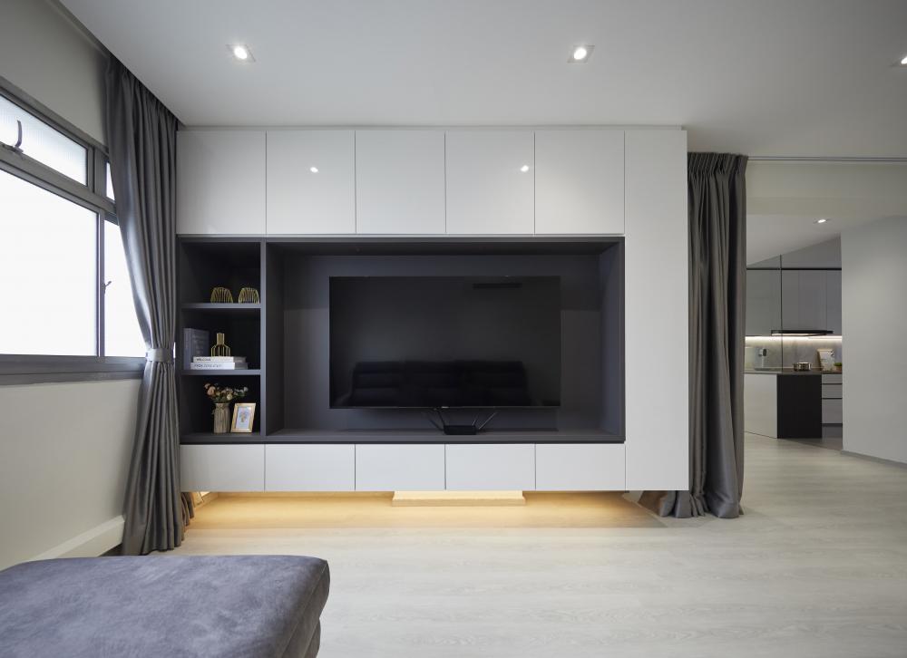 Scandinavian Living Room with TV Console and Drop Light