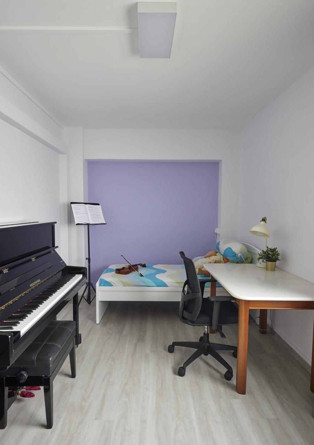 Scandinavian Bedroom with Built-in Bed and Roller Blinds