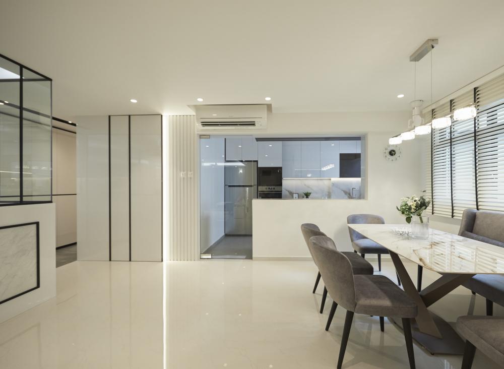 Scandinavian Dining Room with Dining Table and Lighting