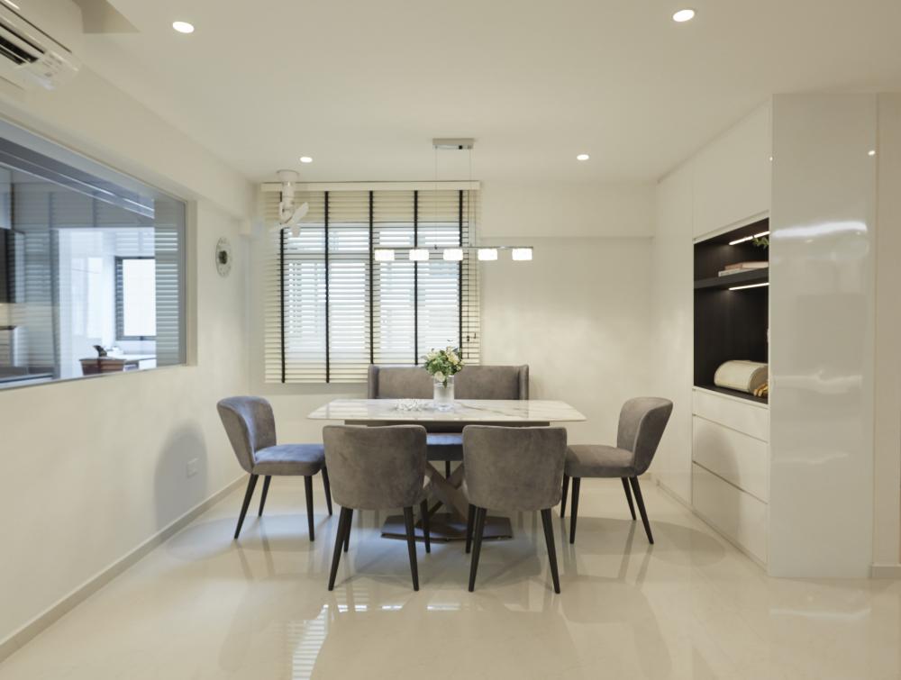 Scandinavian Dining Room with Dining Table and Tableware