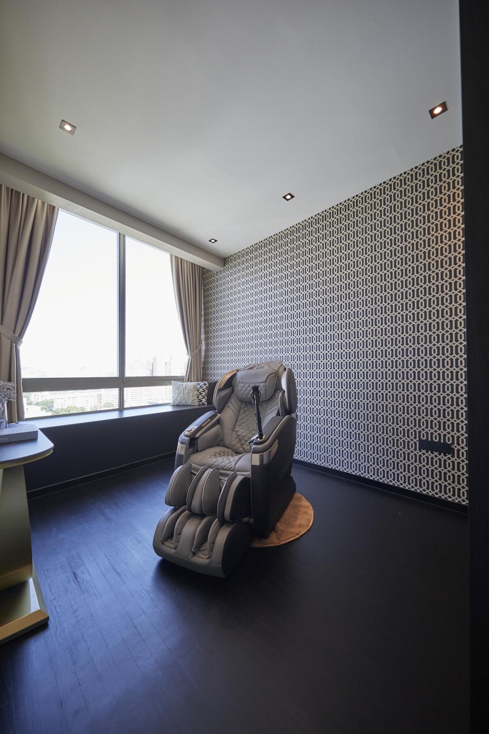 Scandinavian Bedroom with Drop Ceiling and Roller Blinds