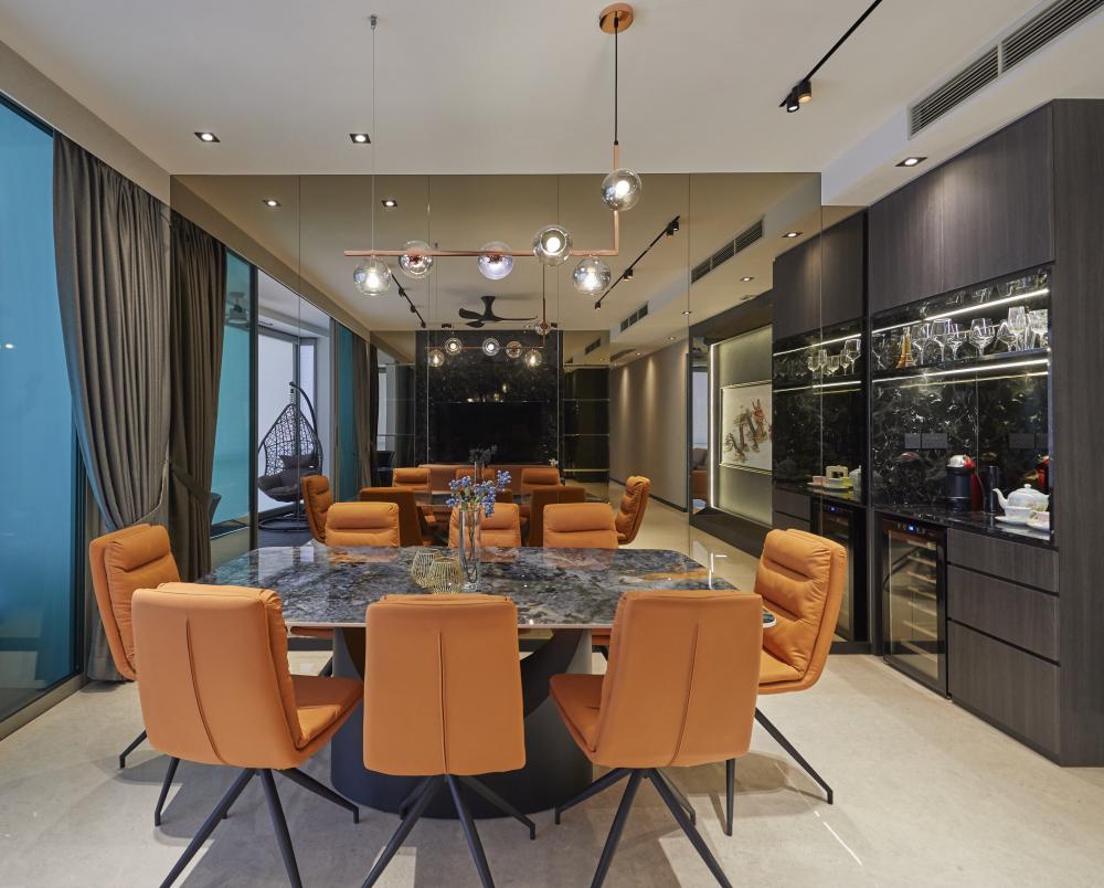 Scandinavian Dining Room with Downlights and Dining Table
