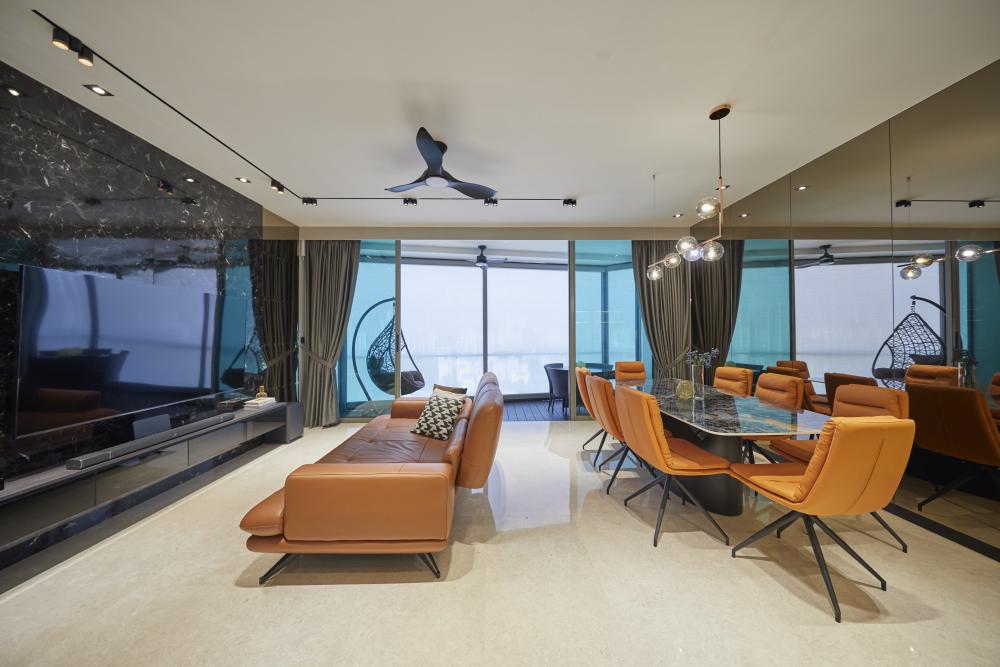 Scandinavian Living Room with Drop Light and Ceiling Light