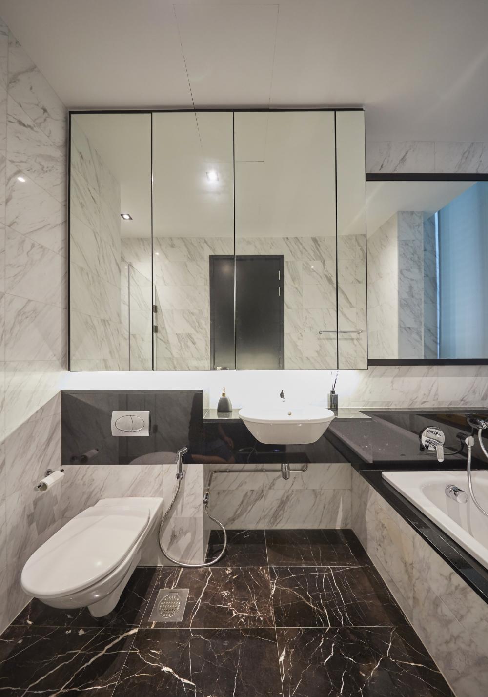 Scandinavian Bathroom with Granite Floor and Shower Screen