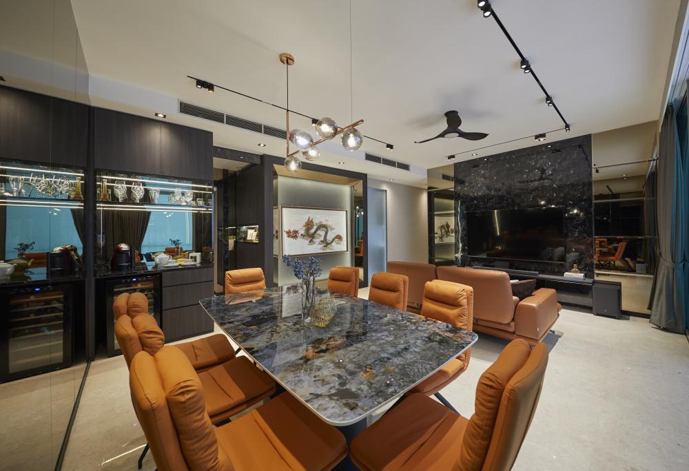 Scandinavian Living Room with Chandelier and Coffee Table