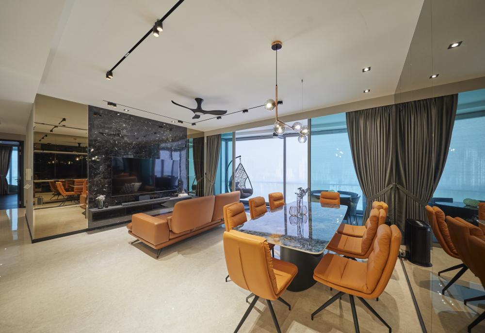 Scandinavian Living Room with Feature Wall and Downlights