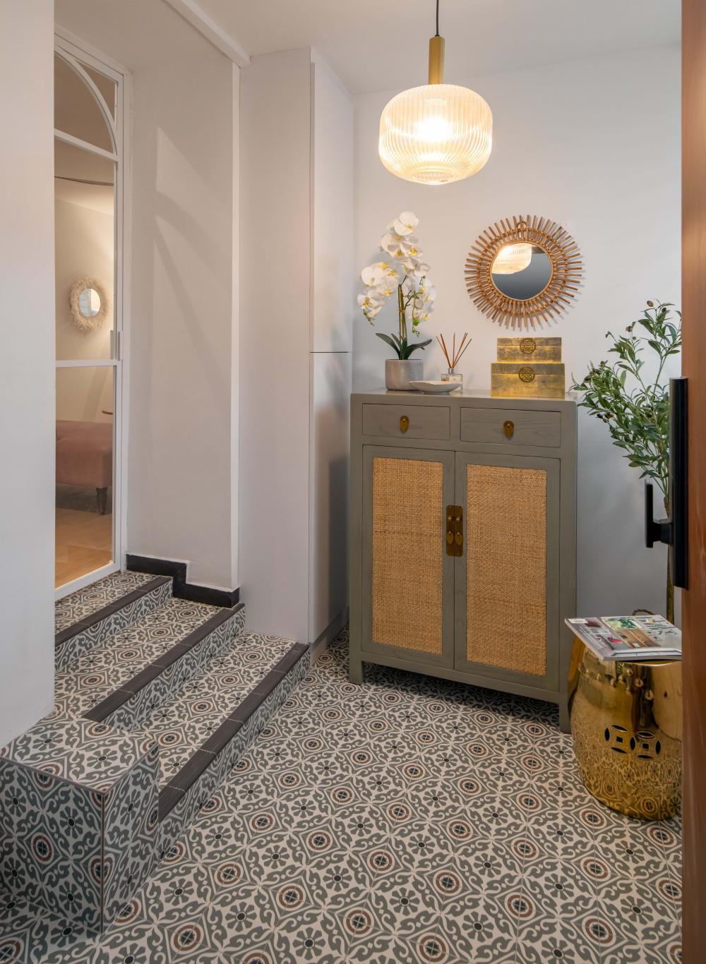 Scandinavian Entryway with Mirror and Cupboard