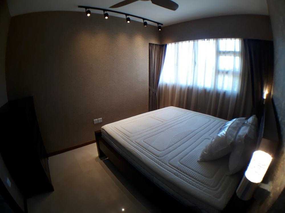 Contemporary Bedroom with Marble Floor and Wallpaper