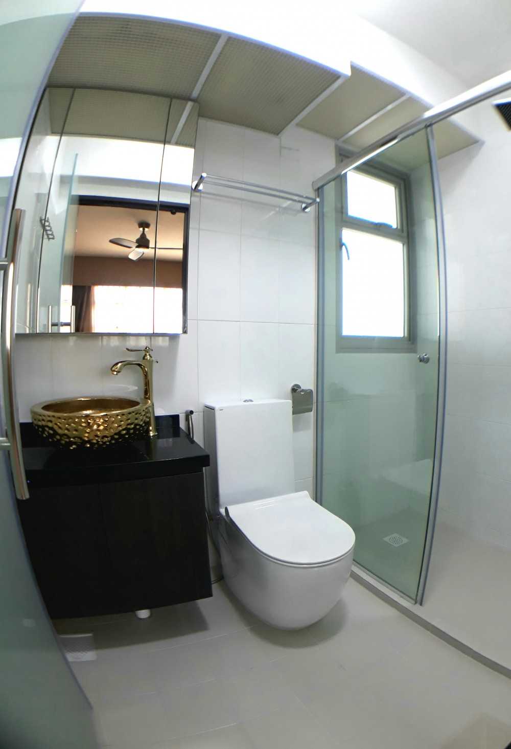 Contemporary Bathroom with Countertop and Homogeneous Tiles
