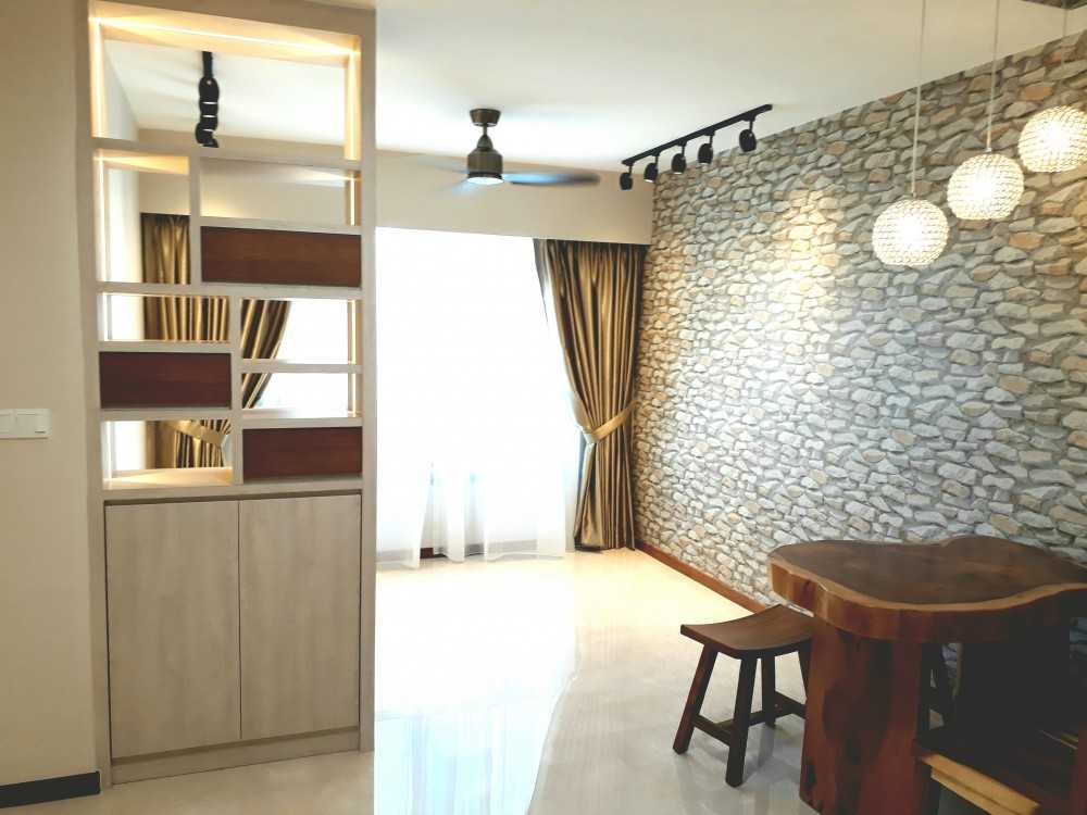 Contemporary Living Room with Marble Floor and Wallpaper