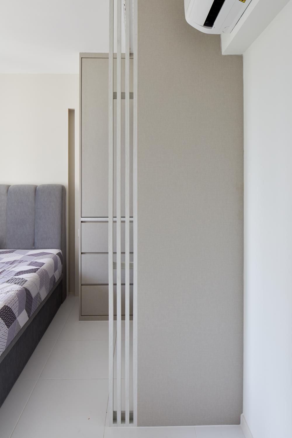 Modern Bedroom with Homogeneous Tiles and Ceiling Light