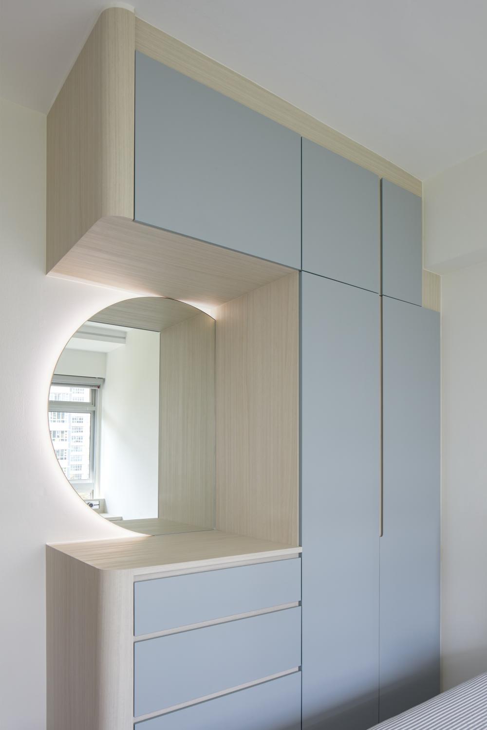 Modern Bedroom with Homogeneous Tiles and Ceiling Light