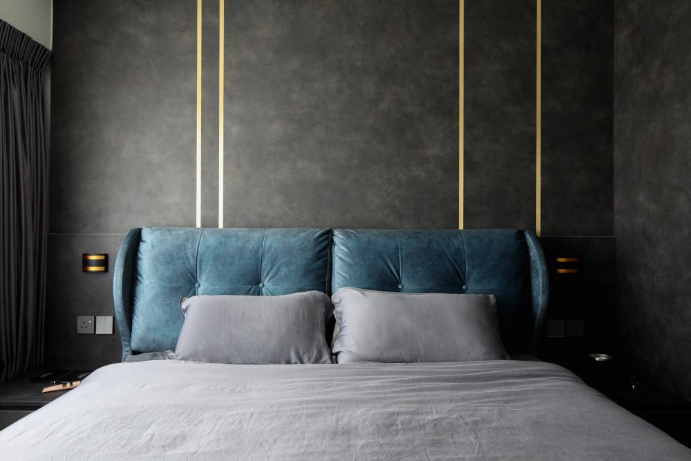 Modern Bedroom with Homogeneous Tiles and Ceiling Light