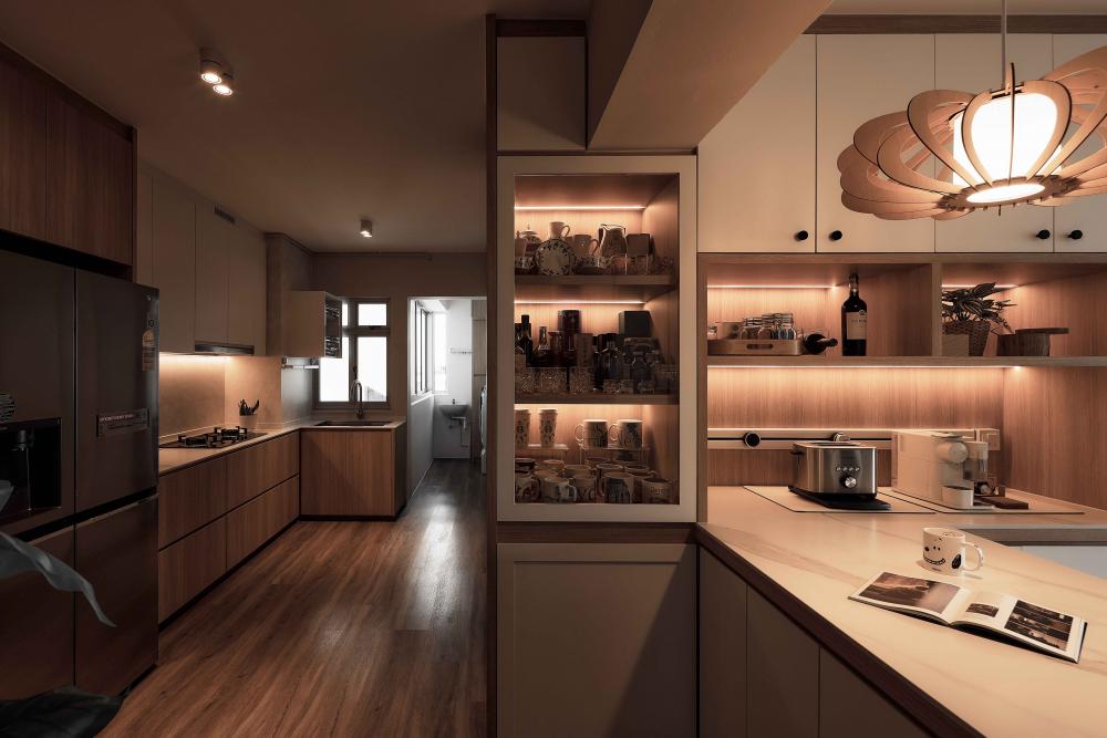 Scandinavian Kitchen with Wood Flooring and Kitchen Window