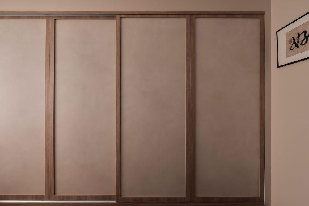 Scandinavian Bedroom with Wood Flooring and Wardrobe