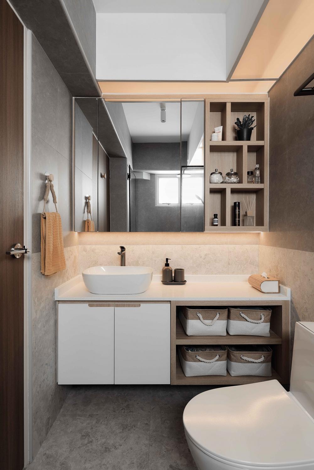Scandinavian Bathroom with Mirror and Bathroom Storage