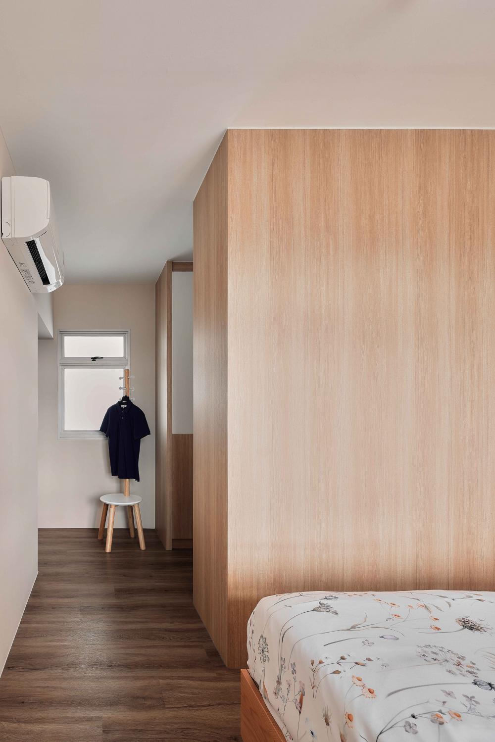 Scandinavian Bedroom with Wood Flooring and Flooring