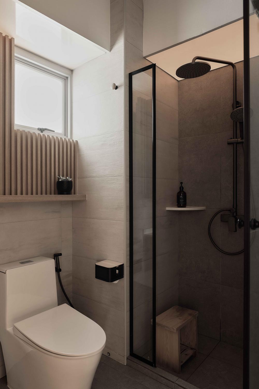 Scandinavian Bathroom with Shower Screen and Mosaic