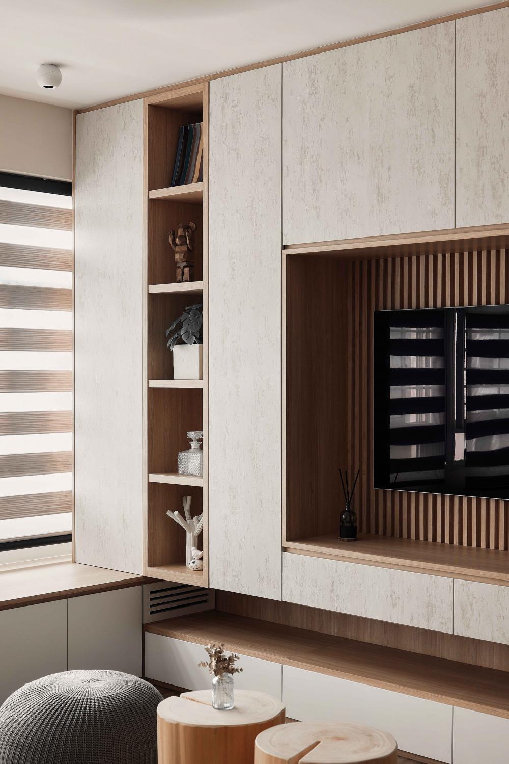 Scandinavian Living Room with Bookshelf and TV Console