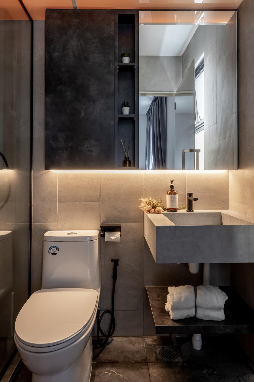 Scandinavian Bathroom with Mirror and Shower Screen