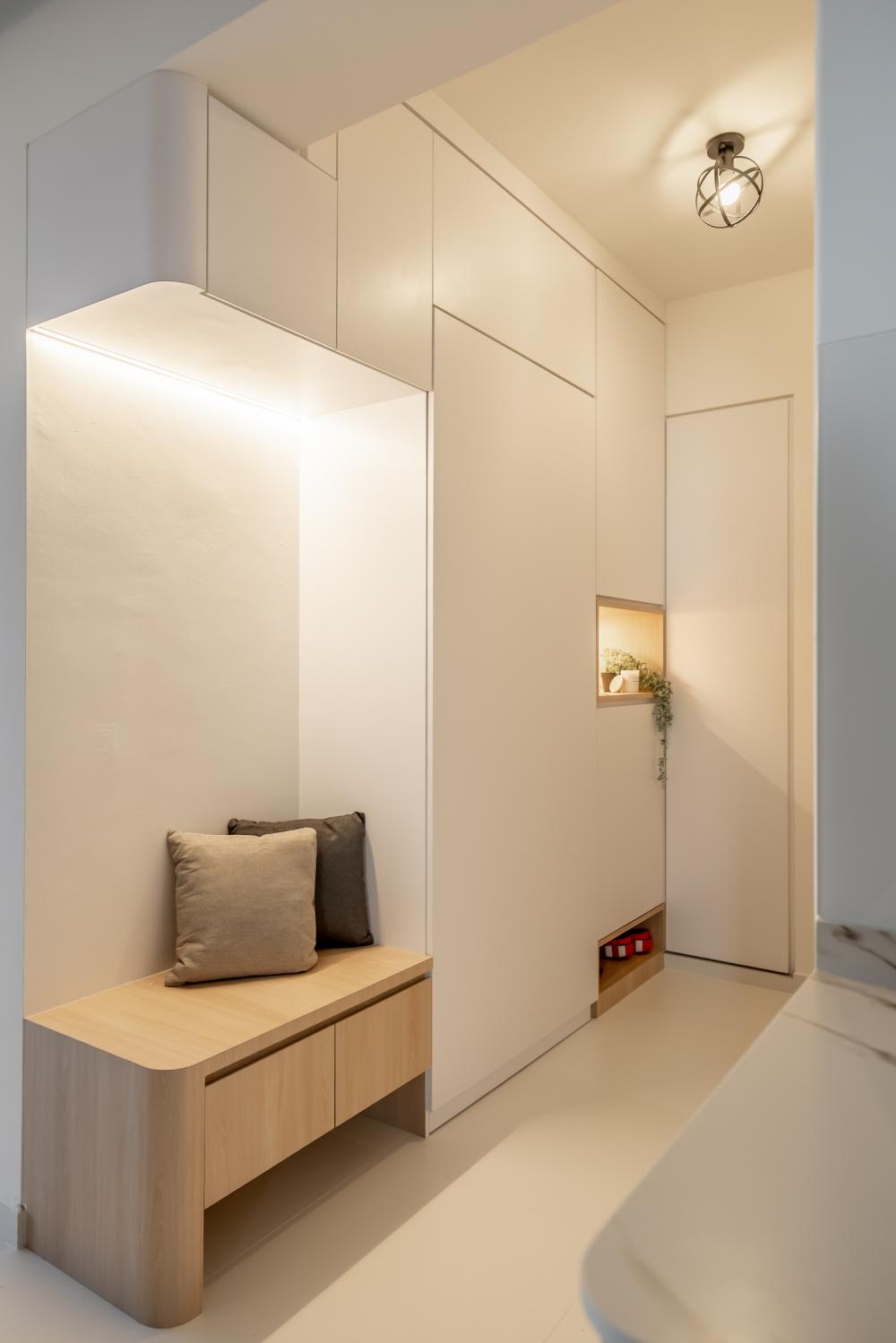 Scandinavian Entryway with Settee and Sofa