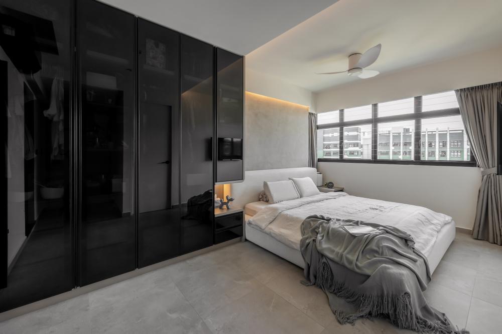 Contemporary Bedroom with Feature Wall and Drop Ceiling