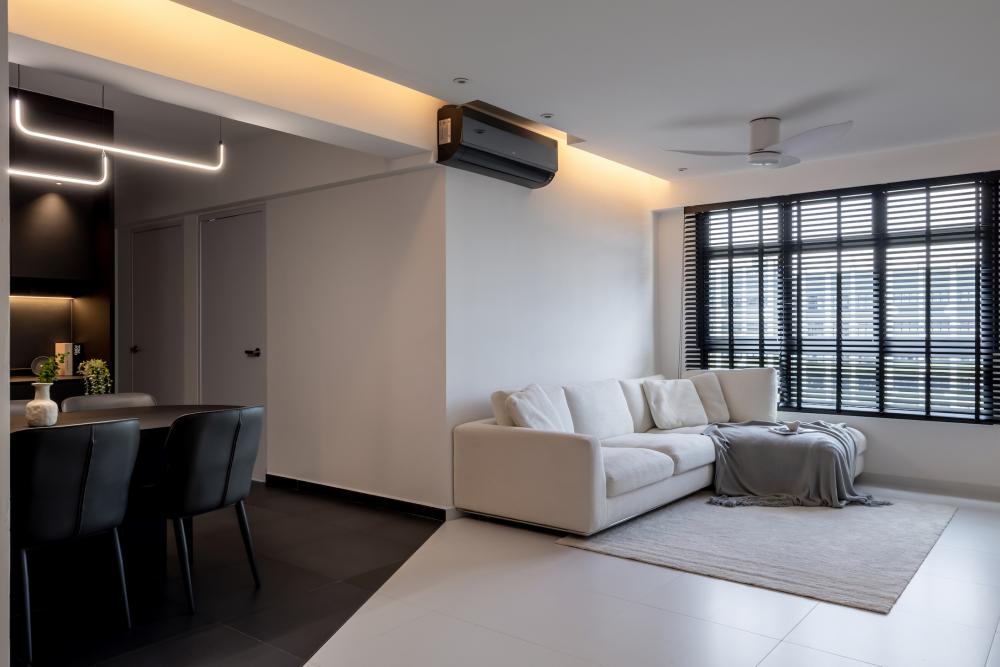 Contemporary Living Room with Ceiling Light and Carpet