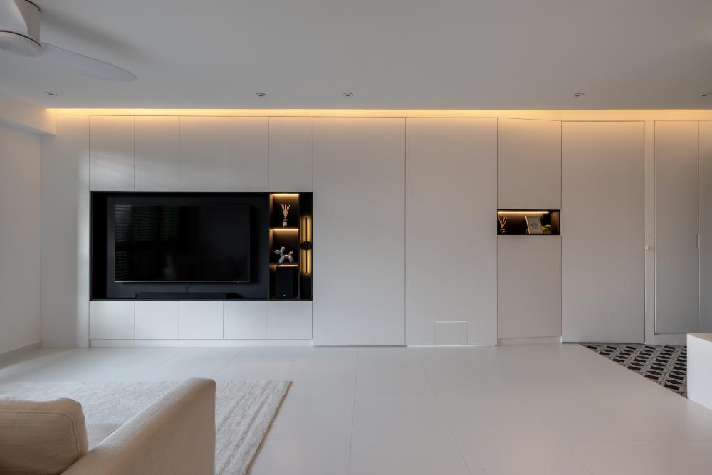 Contemporary Living Room with TV Console and Feature Wall