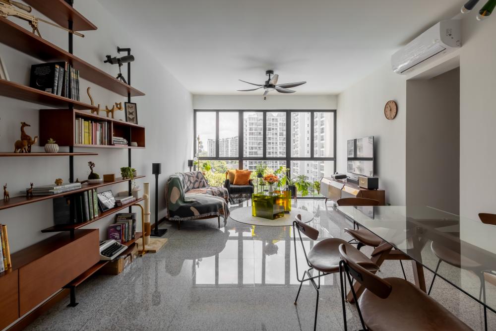 Modern Living Room with Bookshelf and TV Console