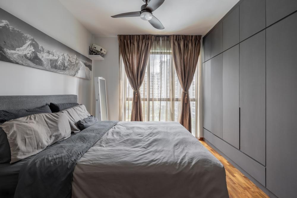 Modern Bedroom with Parquet Floor and Wardrobe