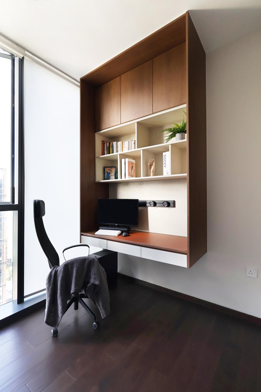 Contemporary Home Office with Bookshelf and Desk