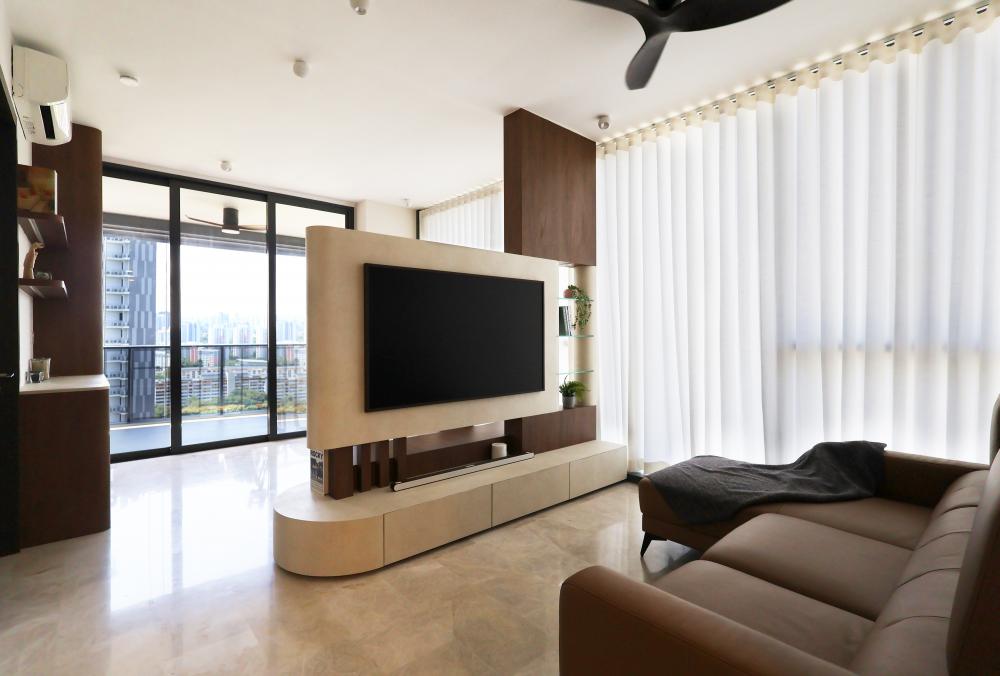 Contemporary Living Room with TV Console and Ceiling Light