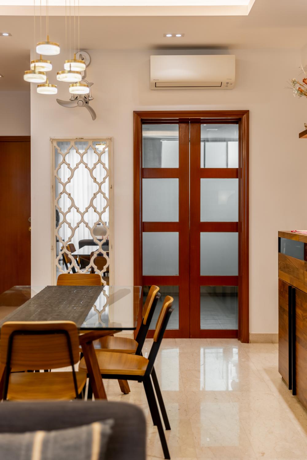 Vintage Entryway with Drop Light and Mirror