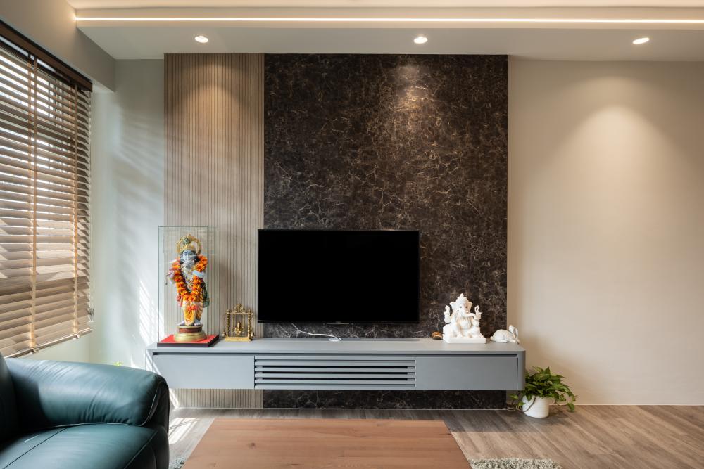 Modern Living Room with TV Console and Feature Wall