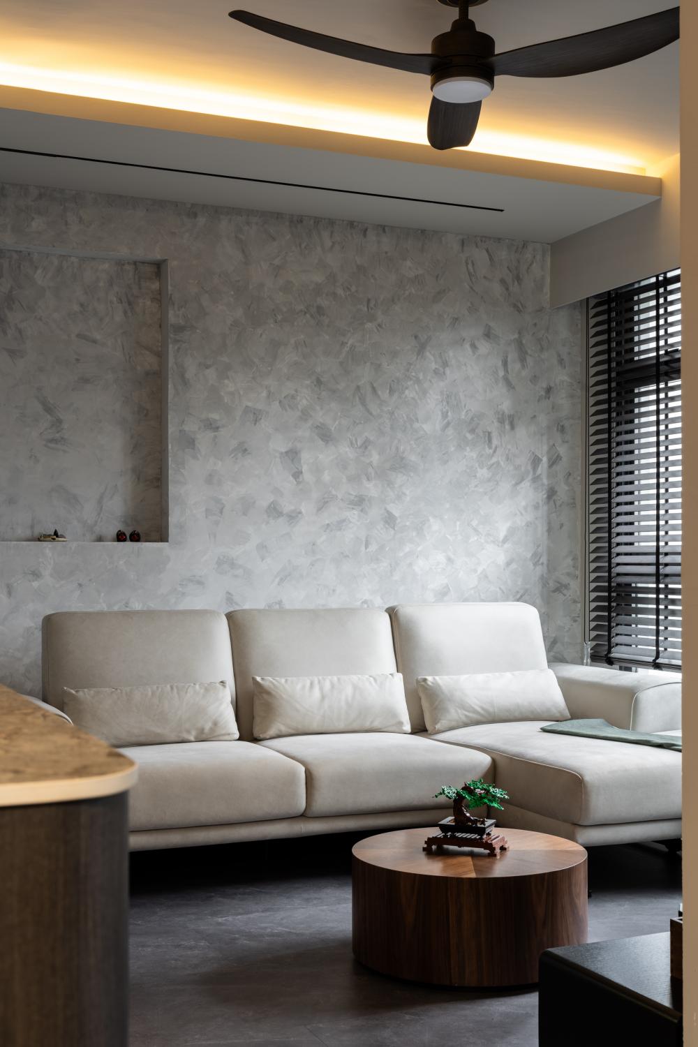 Contemporary Living Room with TV Console and Feature Wall