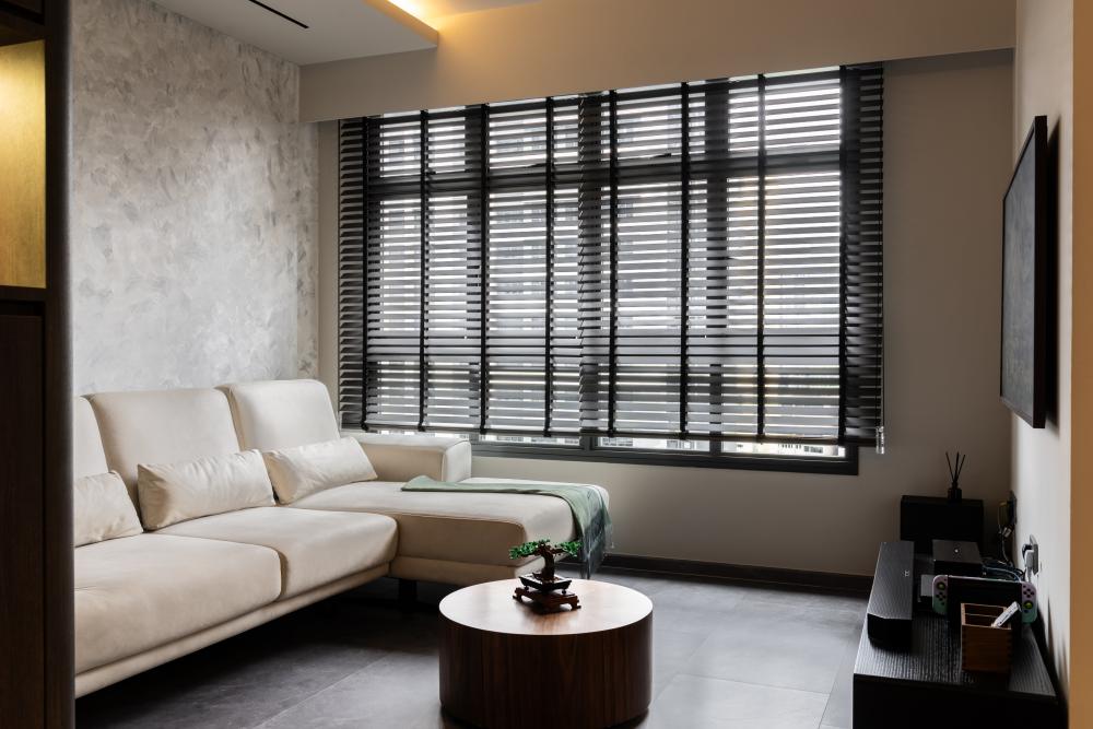 Contemporary Living Room with Wood Flooring and Feature Wall