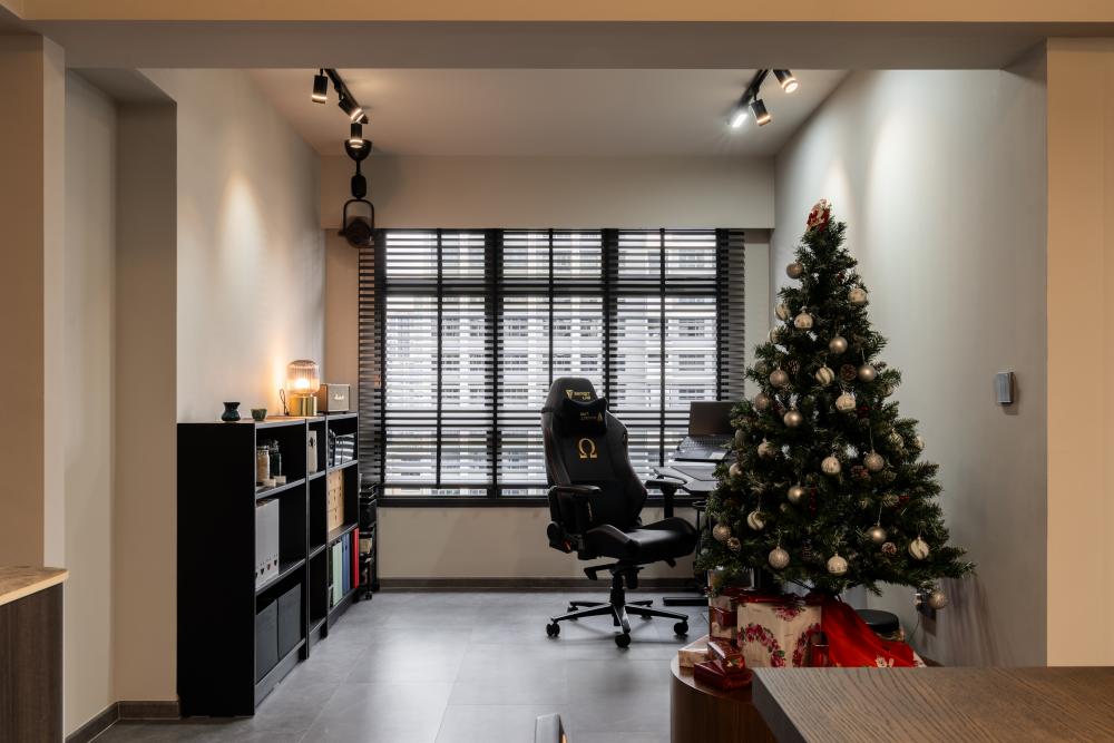 Contemporary Home Office with Desk Chairs and Storage Cabinets