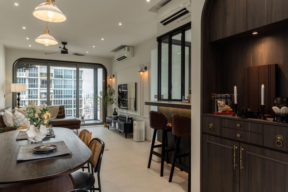 Modern Living Room with Homogeneous Tiles and Cement Floor
